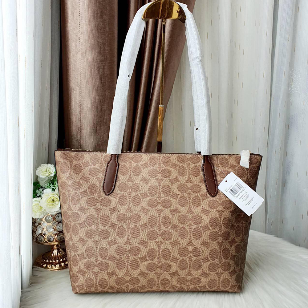 Coach CBT20 Zip Top Tote Tan Brown 1.jpg