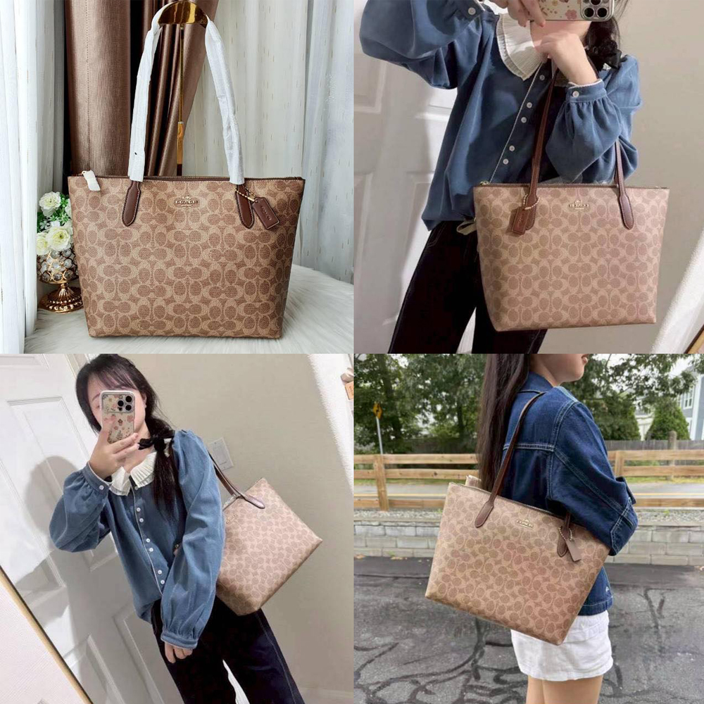 Coach CBT20 Zip Top Tote Tan Brown 1.jpg