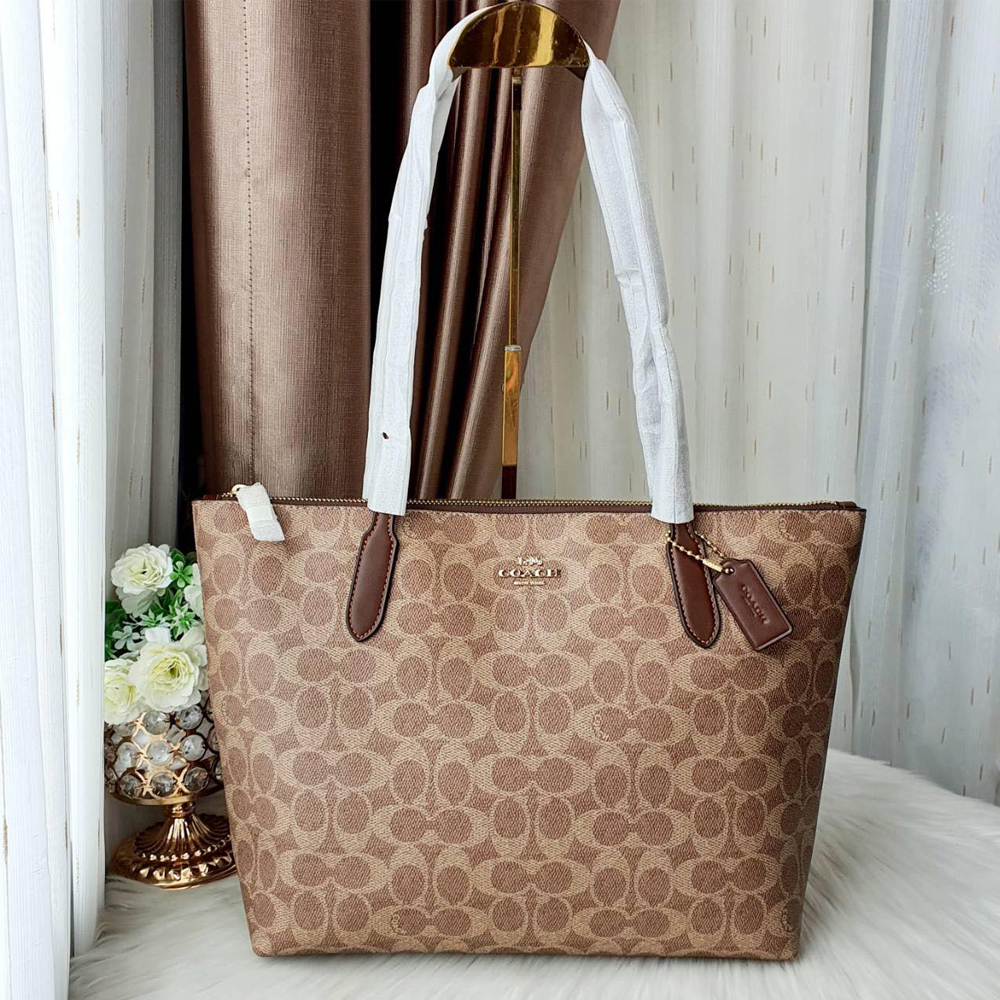 Coach CBT20 Zip Top Tote Tan Brown 1.jpg