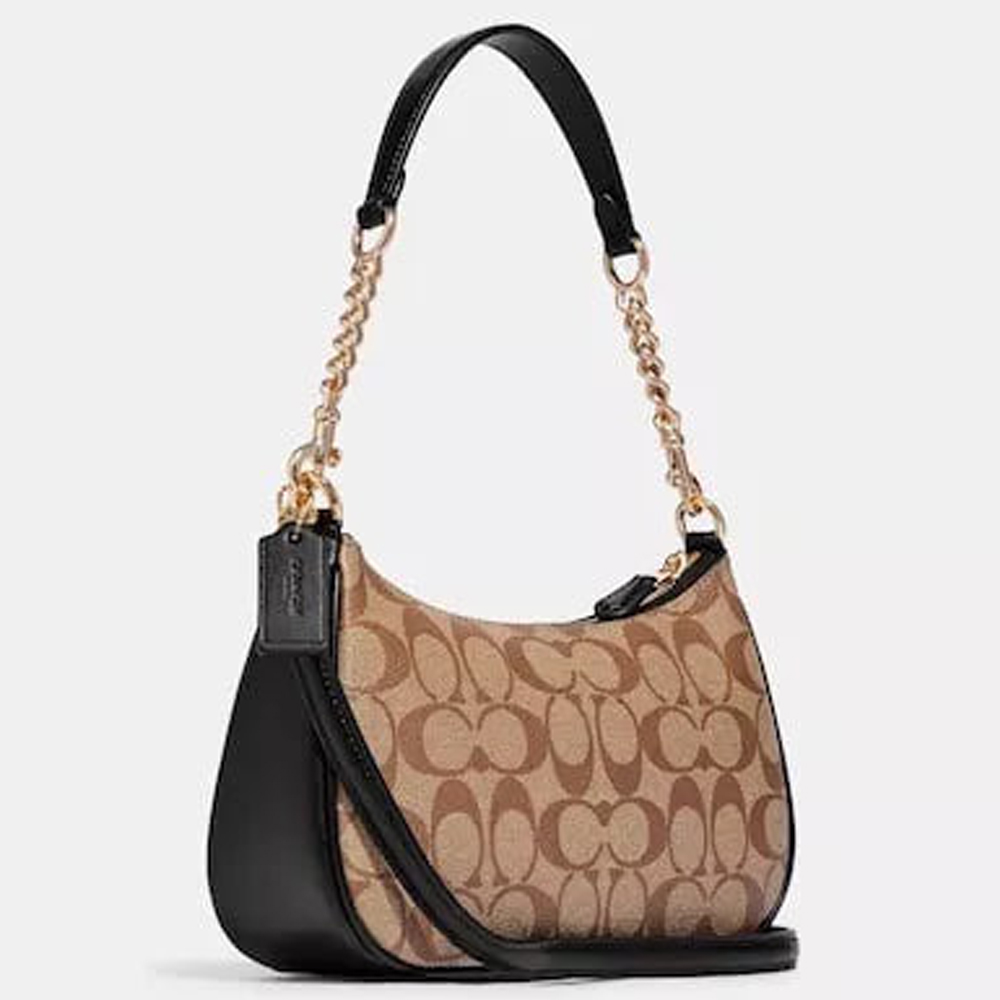 Coach CA548 Teri Shoulder Bag In Signature Canvas Khaki Black 1.jpg