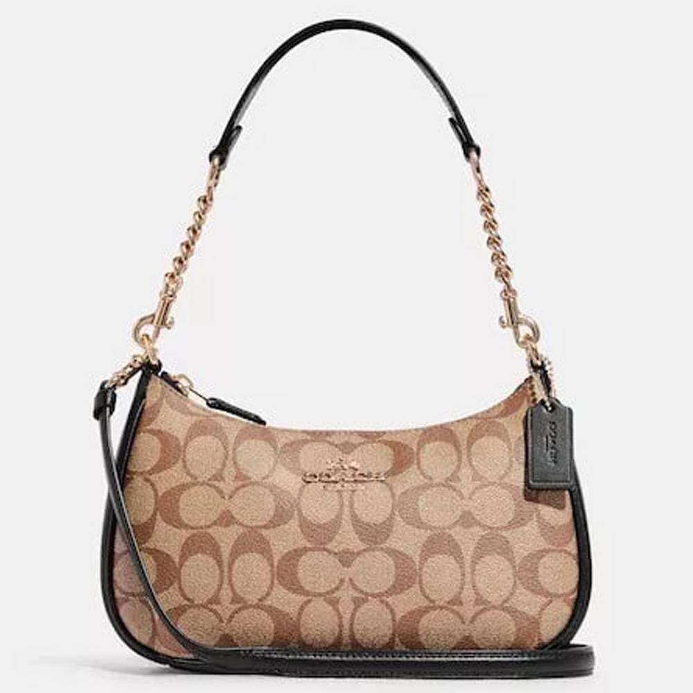 Coach CA548 Teri Shoulder Bag In Signature Canvas Khaki Black 1.jpg
