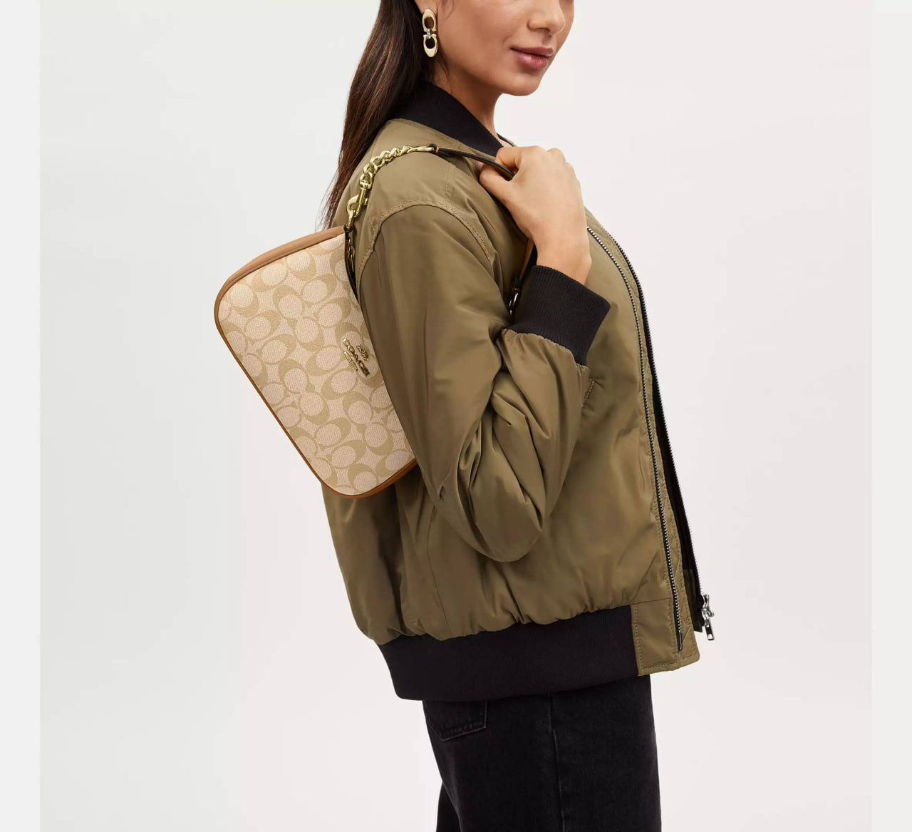 Coach CA548 Teri Shoulder Bag In Signature Canvas Khaki Saddle 1.jpg