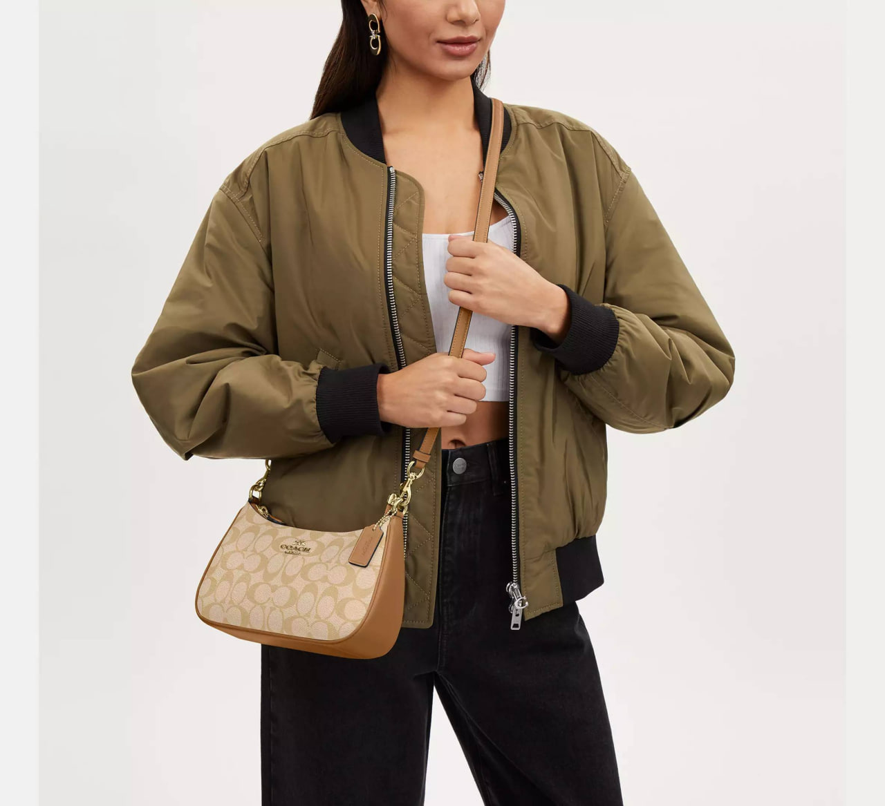 Coach CA548 Teri Shoulder Bag In Signature Canvas Khaki Saddle 1.jpg