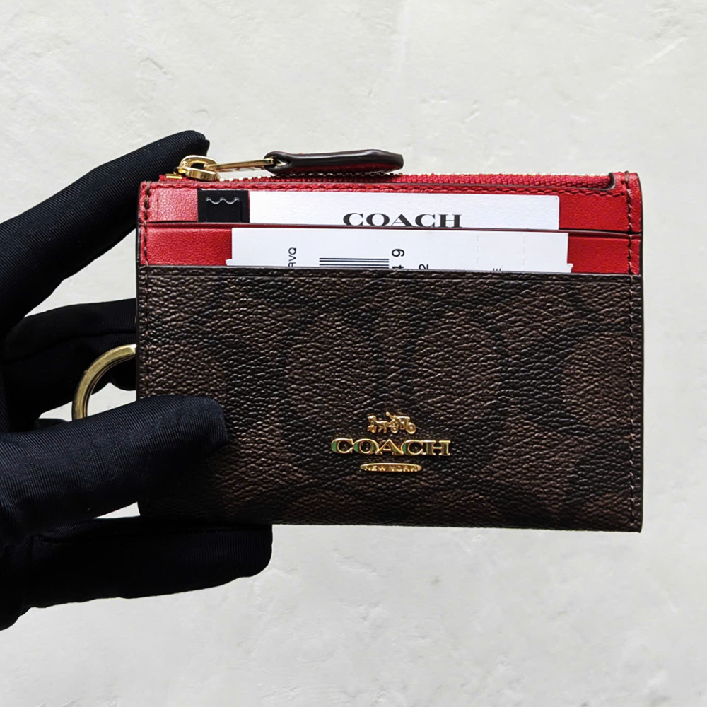 Coach F88208 Mini Skinny ID Case In Signature Canvas Brown 1941 Red 3.jpg