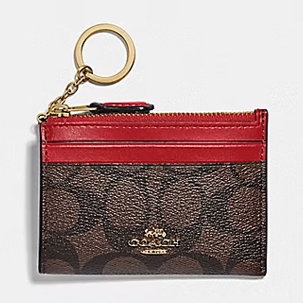 Coach F88208 Mini Skinny ID Case In Signature Canvas Brown 1941 Red 3.jpg