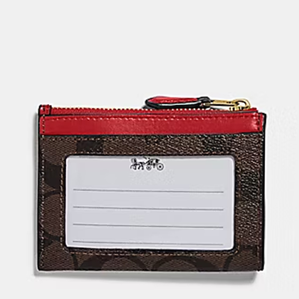 Coach F88208 Mini Skinny ID Case In Signature Canvas Brown 1941 Red 3.jpg
