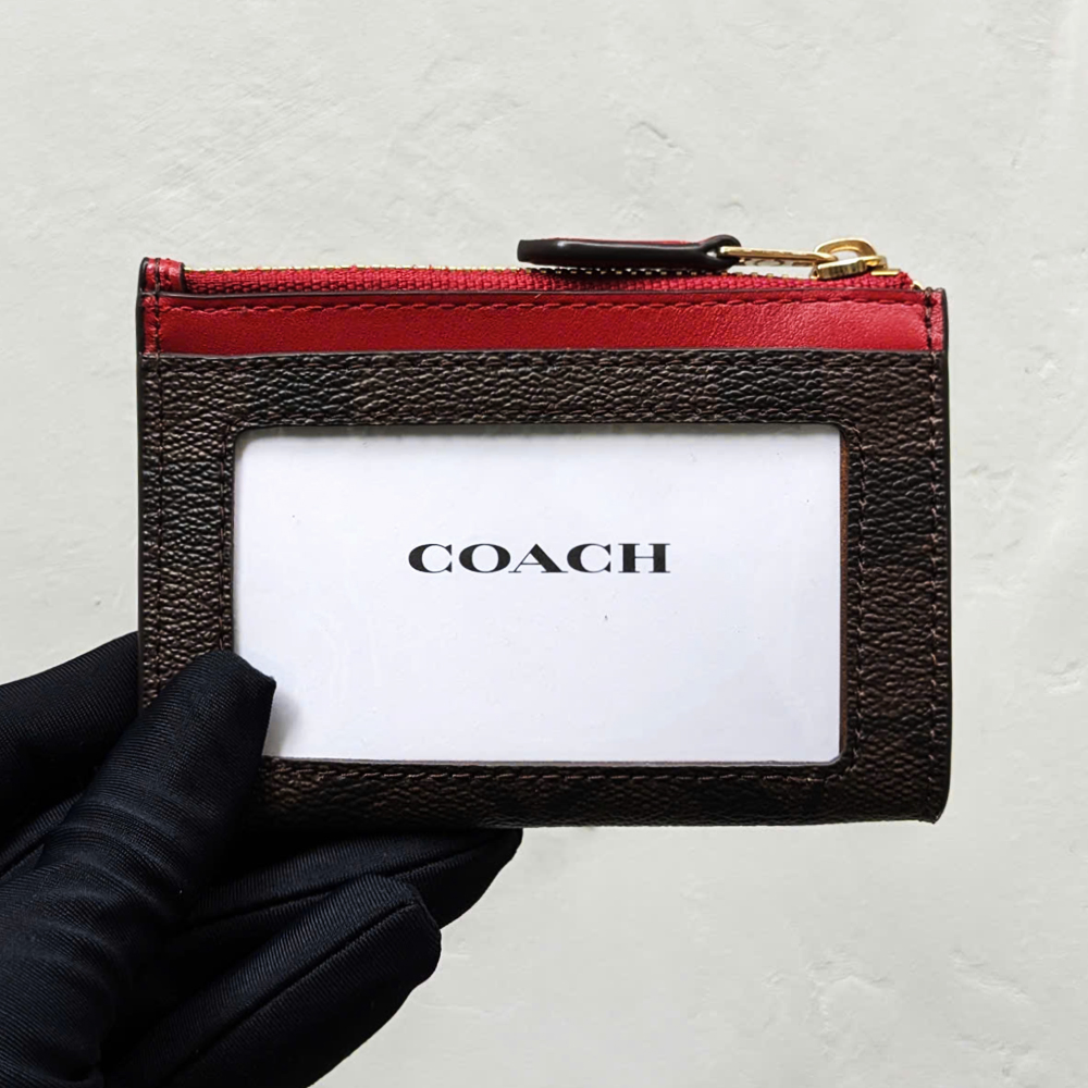Coach F88208 Mini Skinny ID Case In Signature Canvas Brown 1941 Red 3.jpg