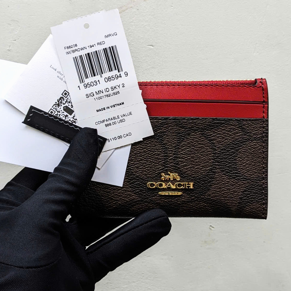 Coach F88208 Mini Skinny ID Case In Signature Canvas Brown 1941 Red 3.jpg
