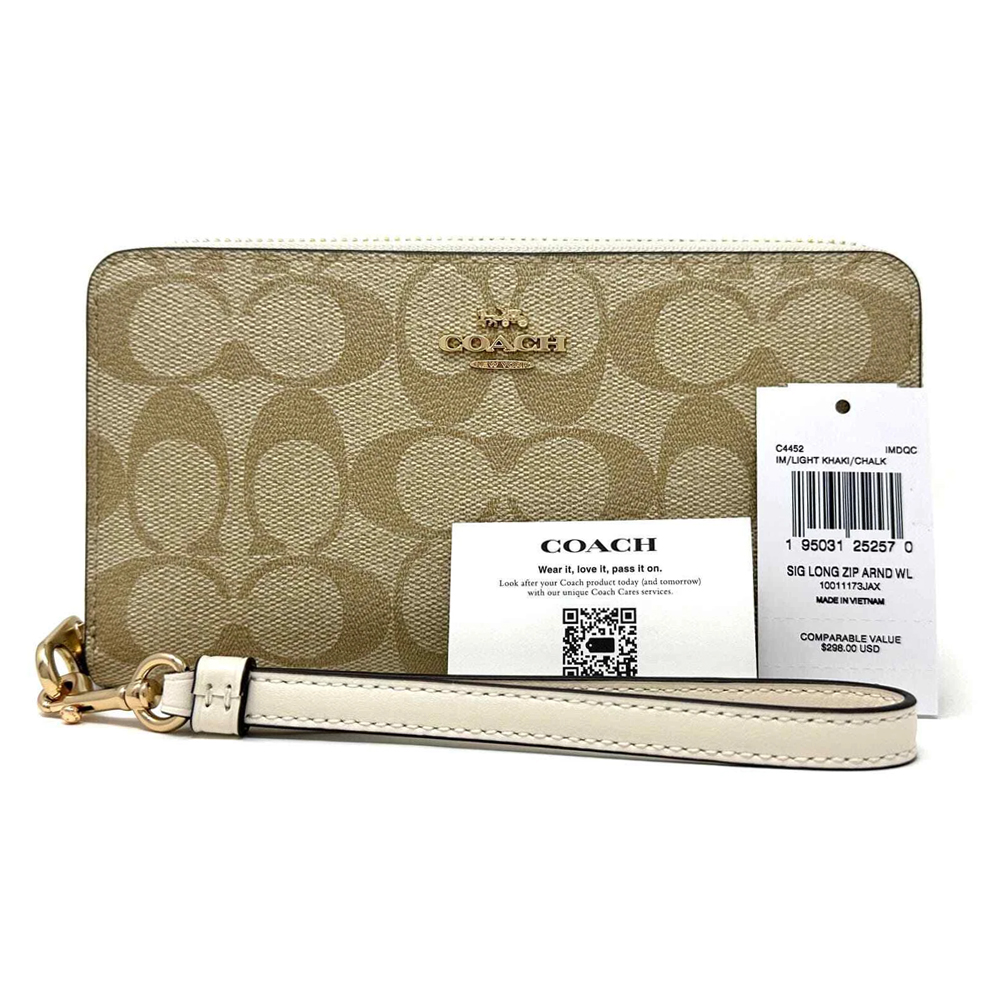Coach C4452 Long Zip Around Wallet in Signature Canvas Light Khaki Chalk White 8.jpg