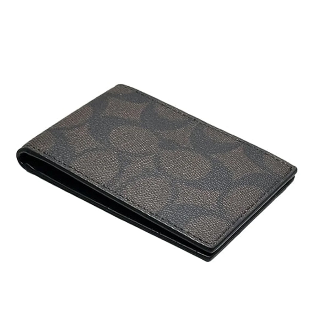 Coach CM166 Compact Billfold Coated Canvas Wallet Brown Black 1.jpg
