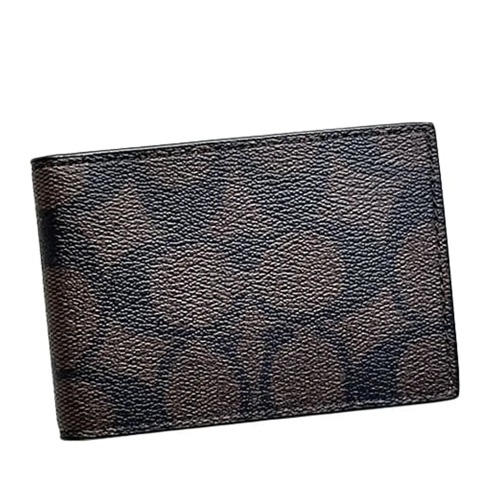 Coach CM166 Compact Billfold Coated Canvas Wallet Brown Black 1.jpg