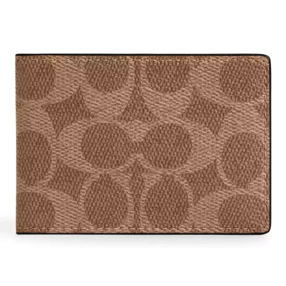 Coach CW368 Compact Billfold Coated Canvas Wallet Tan Brown 1.jpg