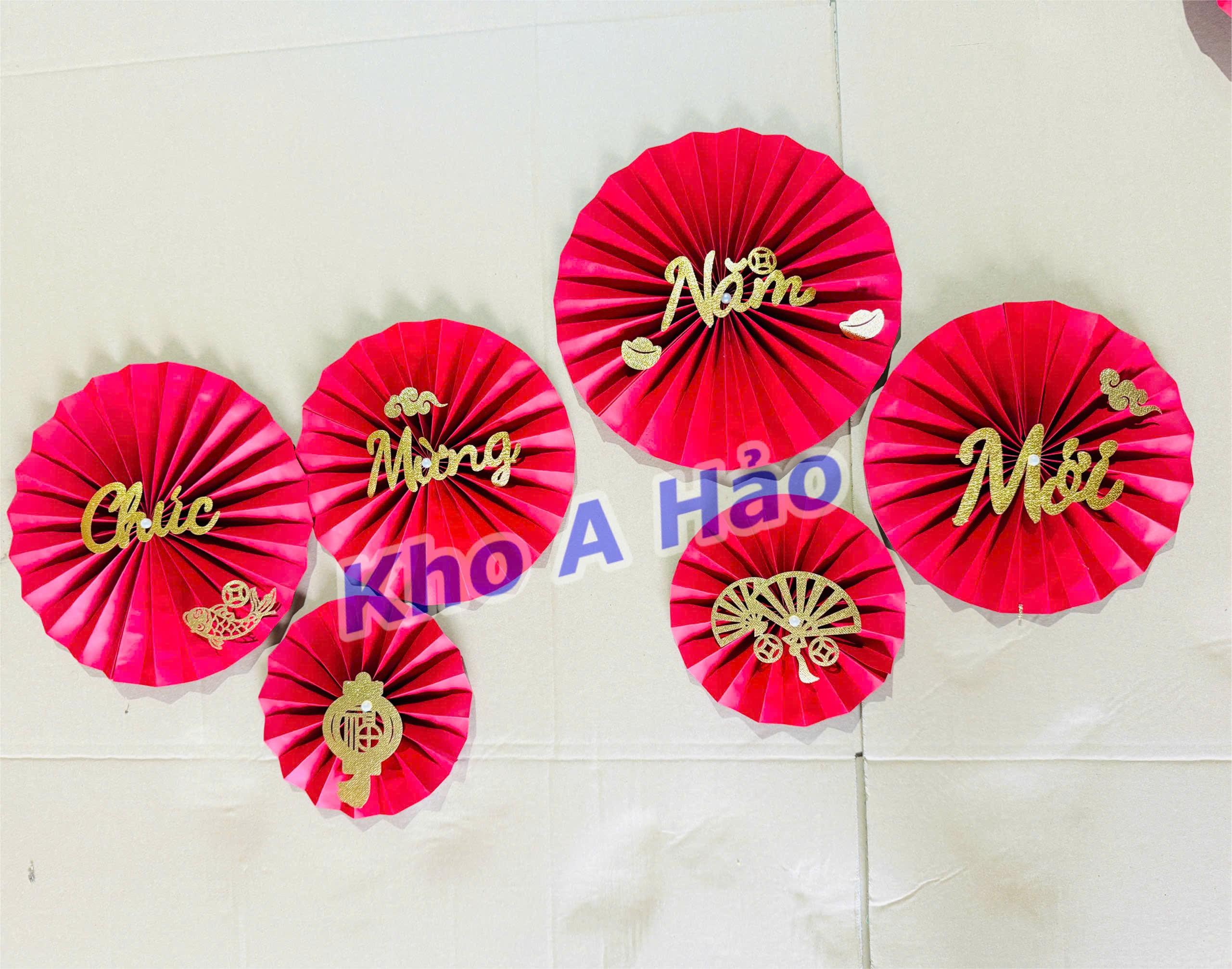 Combo Sét 6 quạt giấy đỏ + CMNM