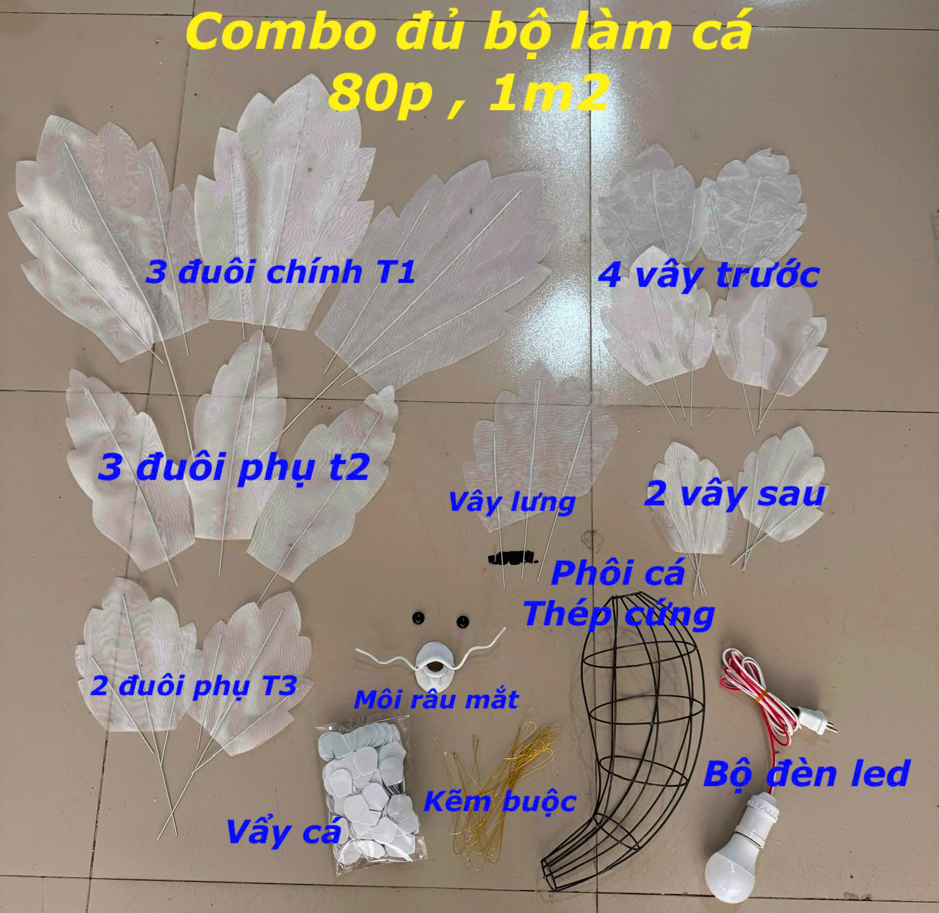 Combo phụ kiện làm cá KHÔNG ĐÈN phôi xốp đã gắn vẩy sẵn