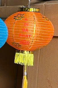 Đèn lồng VẢI TRÒN phật in 4 mặt 30cm - CAM