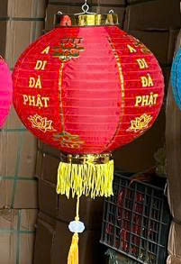 Đèn lồng VẢI TRÒN phật in 4 mặt 30cm - ĐỎ