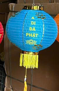 Đèn lồng VẢI TRÒN phật in 4 mặt 30cm - XANH DƯƠNG