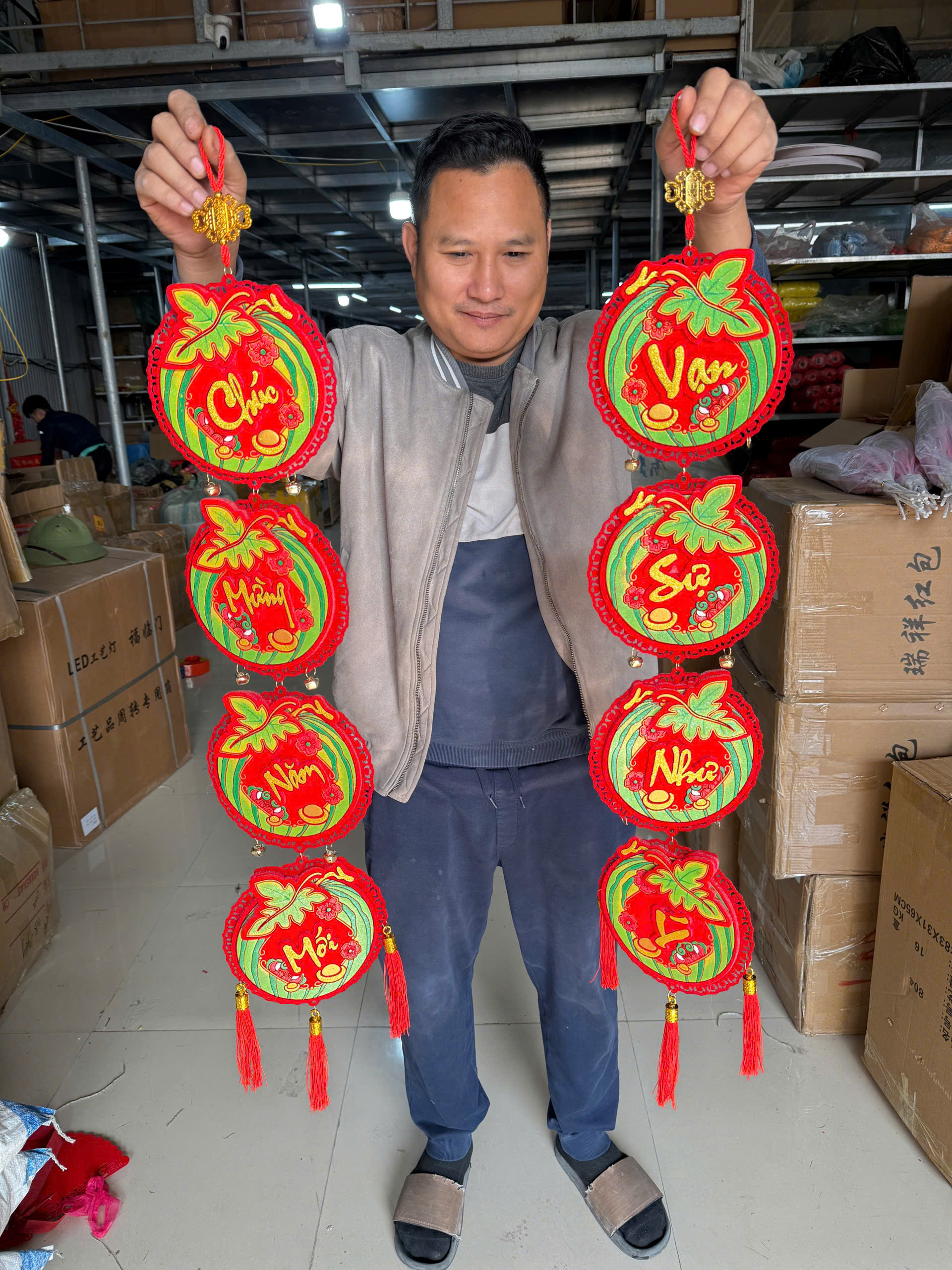 Đôi dây dưa hấu In nhung 7 màu có chuông