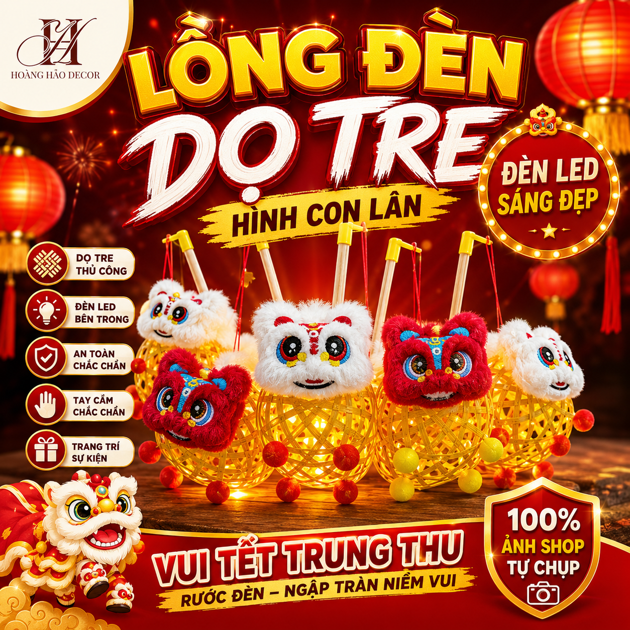 Lồng đèn dọ tre hình con lân