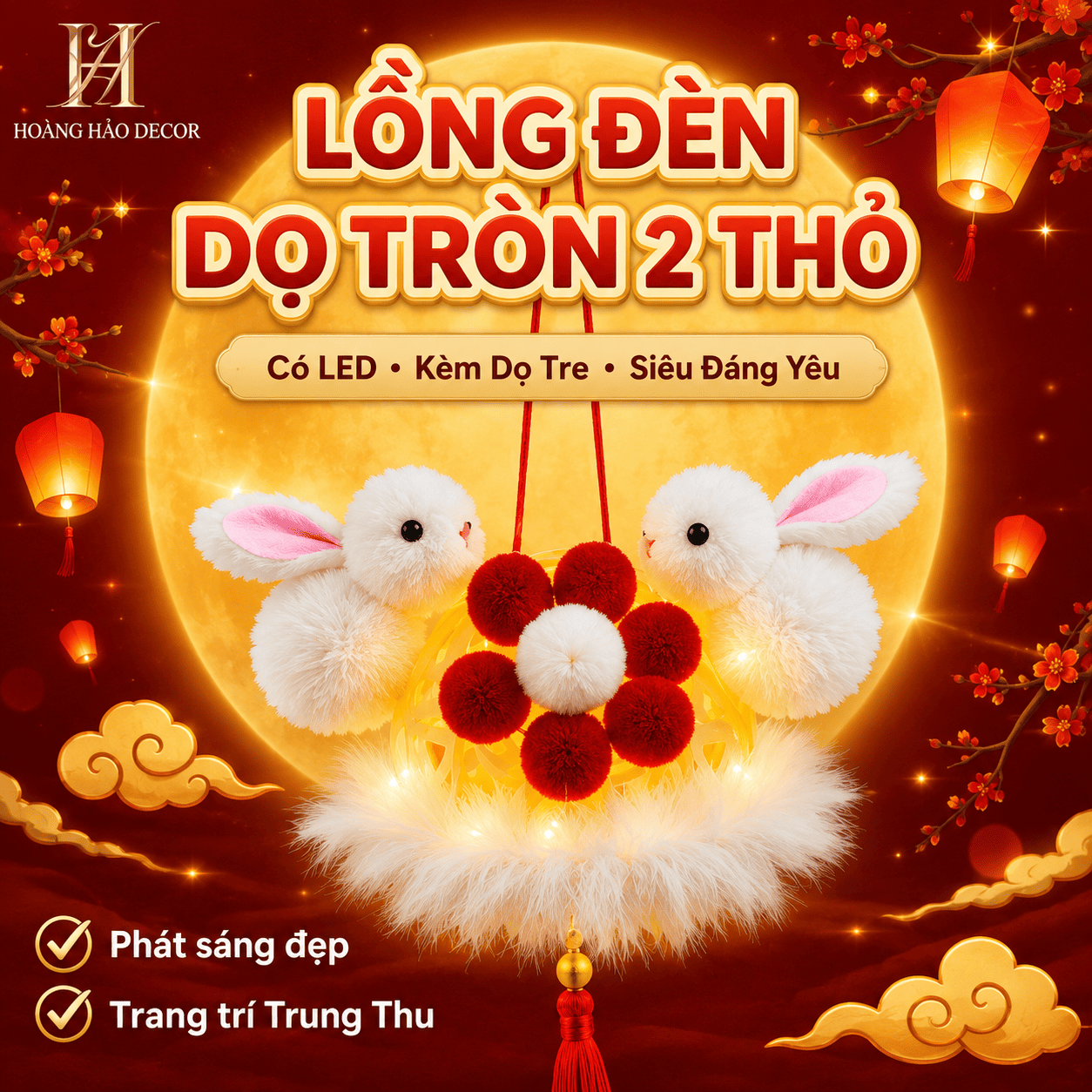 Lồng đèn dọ tròn 2 thỏ
