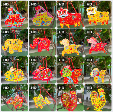 Lồng đèn giấy in hình thú dân gian Nhỏ 16cm