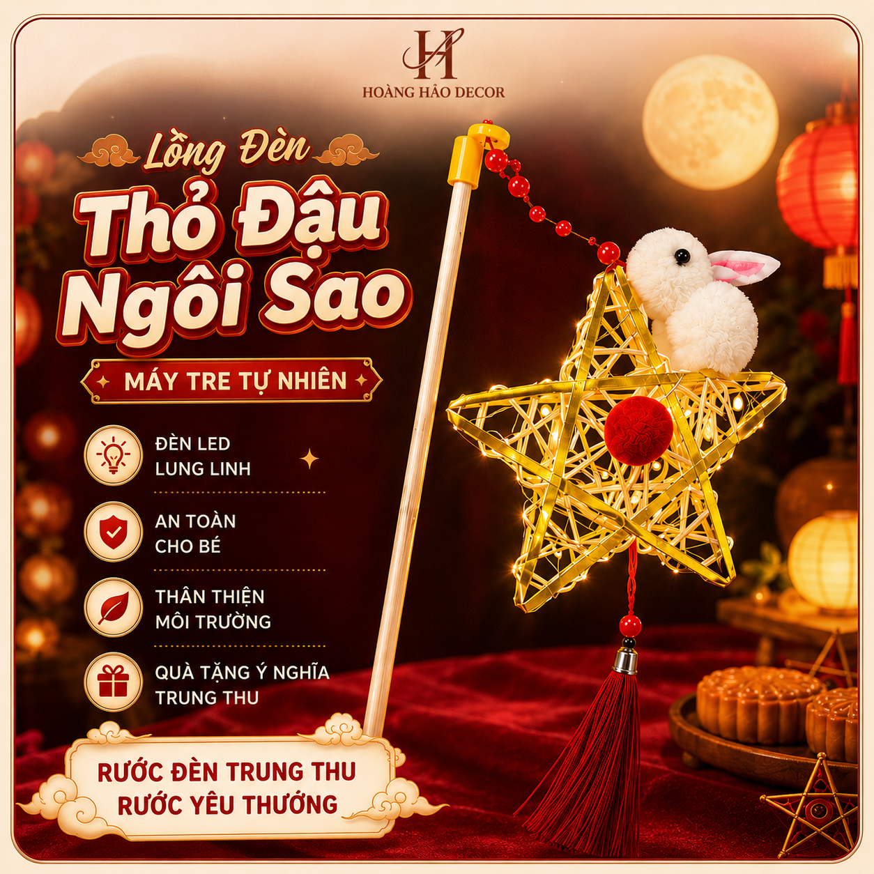 Lồng đèn thỏ đậu ngôi sao mây tre