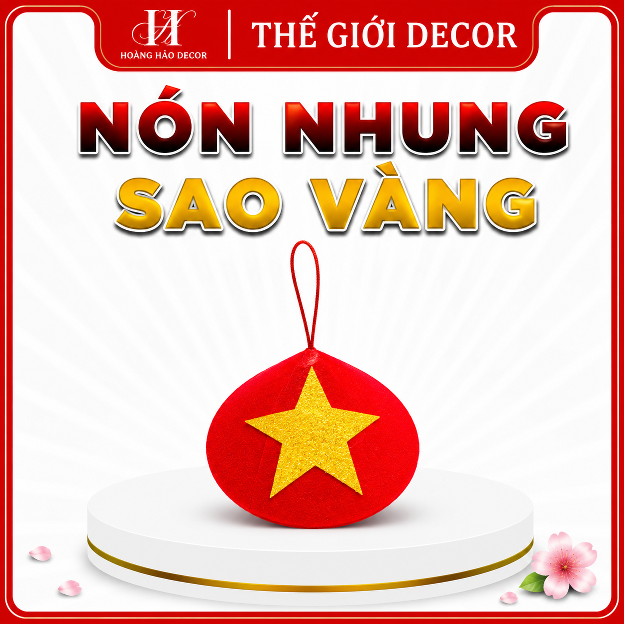 Nón nhung sao vàng gắn sẵn có luồn dây