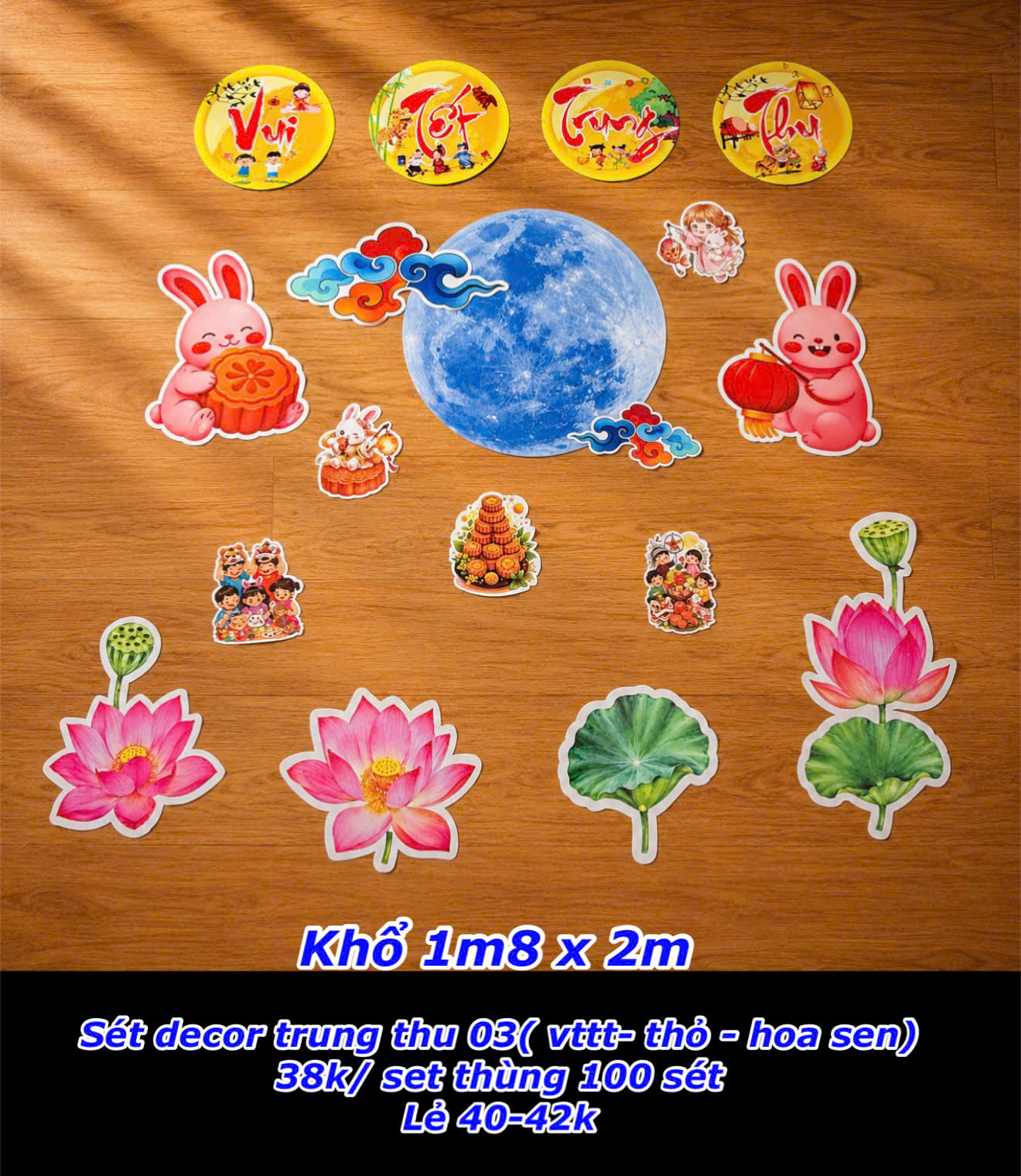 Sét decor trung thu 03 ( VTTT - Thỏ - Hoa Sen )