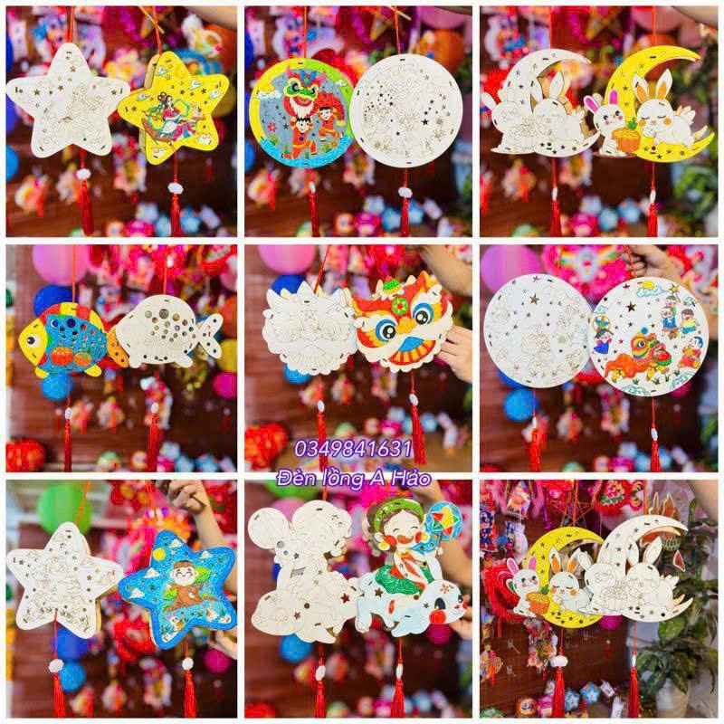 Set đèn lồng gỗ tự tô