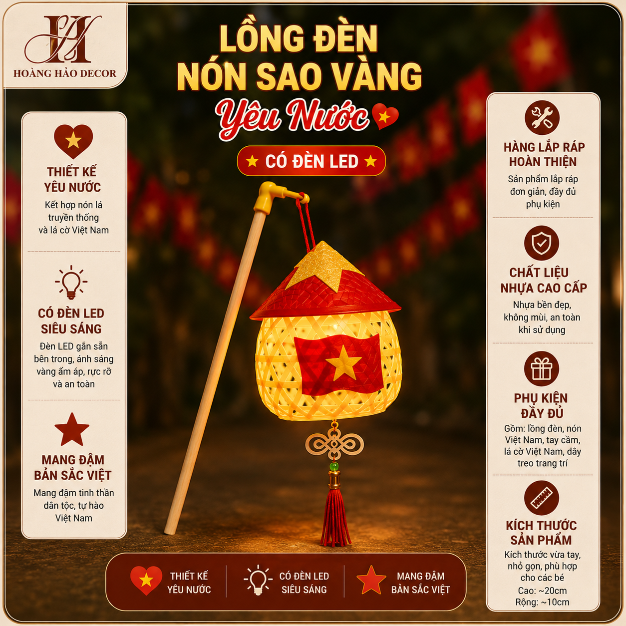 lồng đèn nón sao vàng yêu nước có đèn
