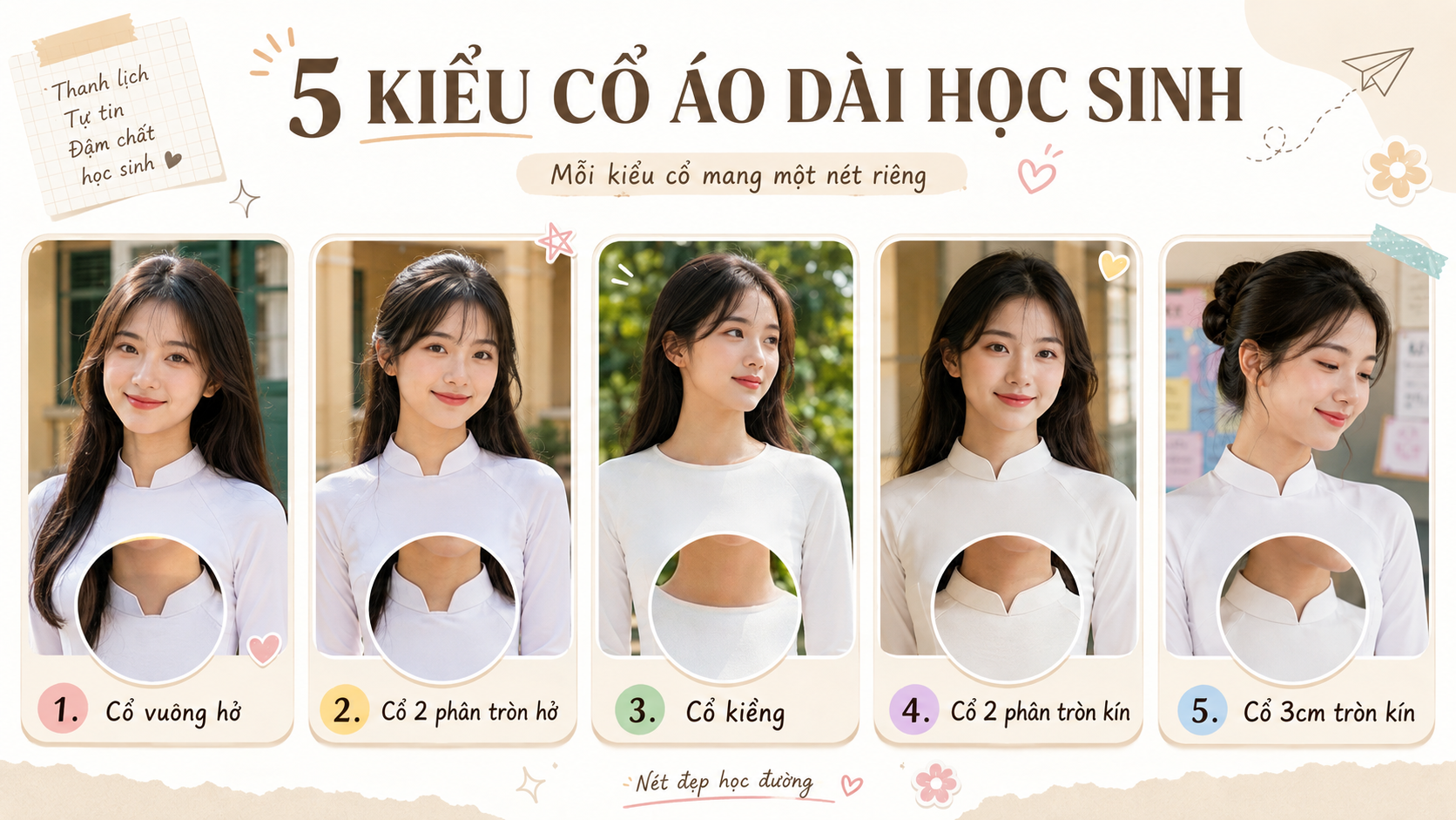 5 dáng cổ áo dài học sinh: Bạn hợp kiểu nào?