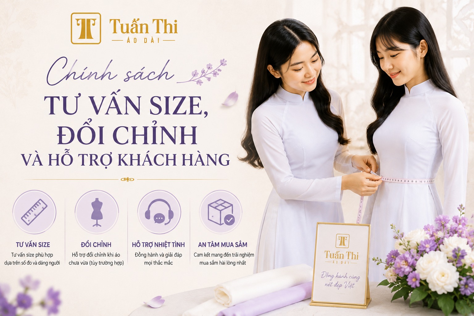 Chính sách tư vấn size, đổi chỉnh và hỗ trợ khách hàng tại Áo dài Tuấn Thi