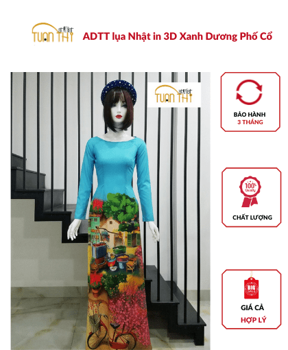 ADTT lụa Nhật in 3D Xanh Dương Phố Cổ