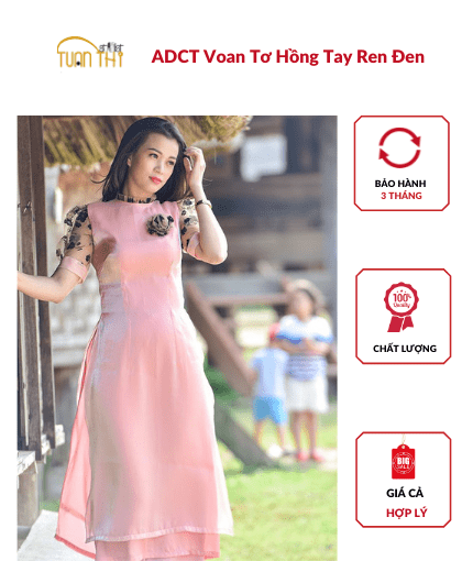 ADCT Voan Tơ Hồng Tay Ren Đen