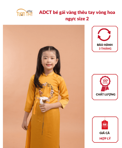 ADCT bé gái vàng thêu tay vòng hoa ngực size 1