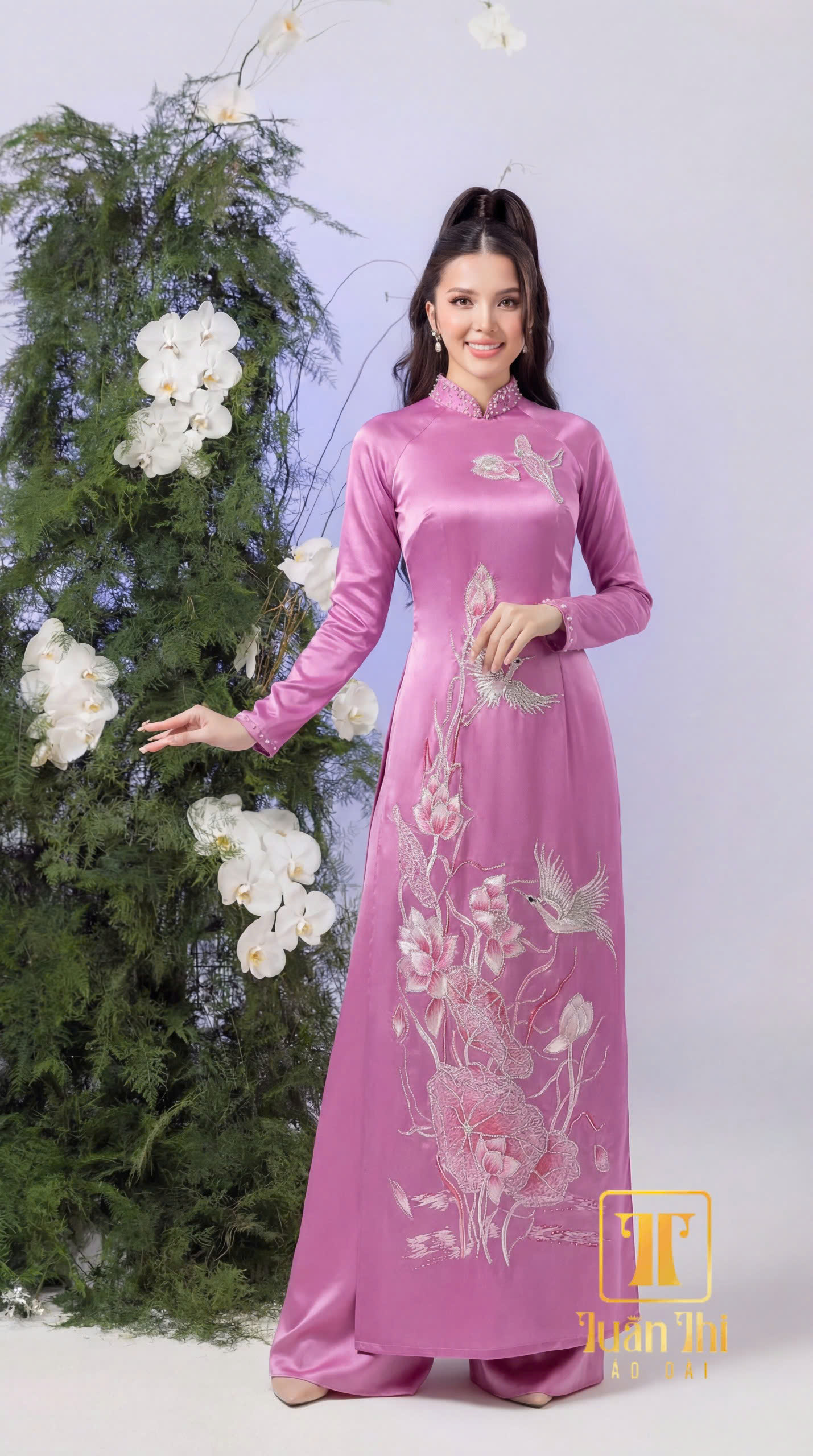 ADBS Nhung tím đính đá chim hạt sen