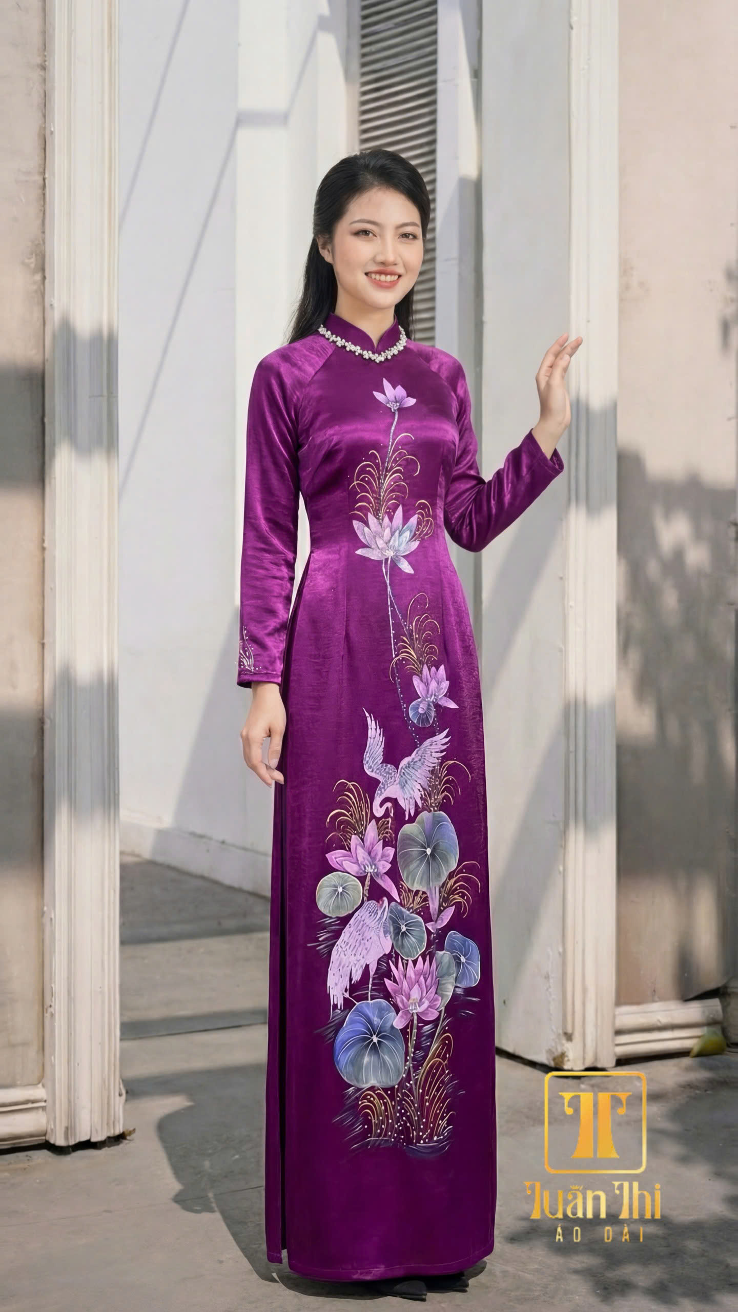 ADBS Nhung tím vẽ hoa kết cườm