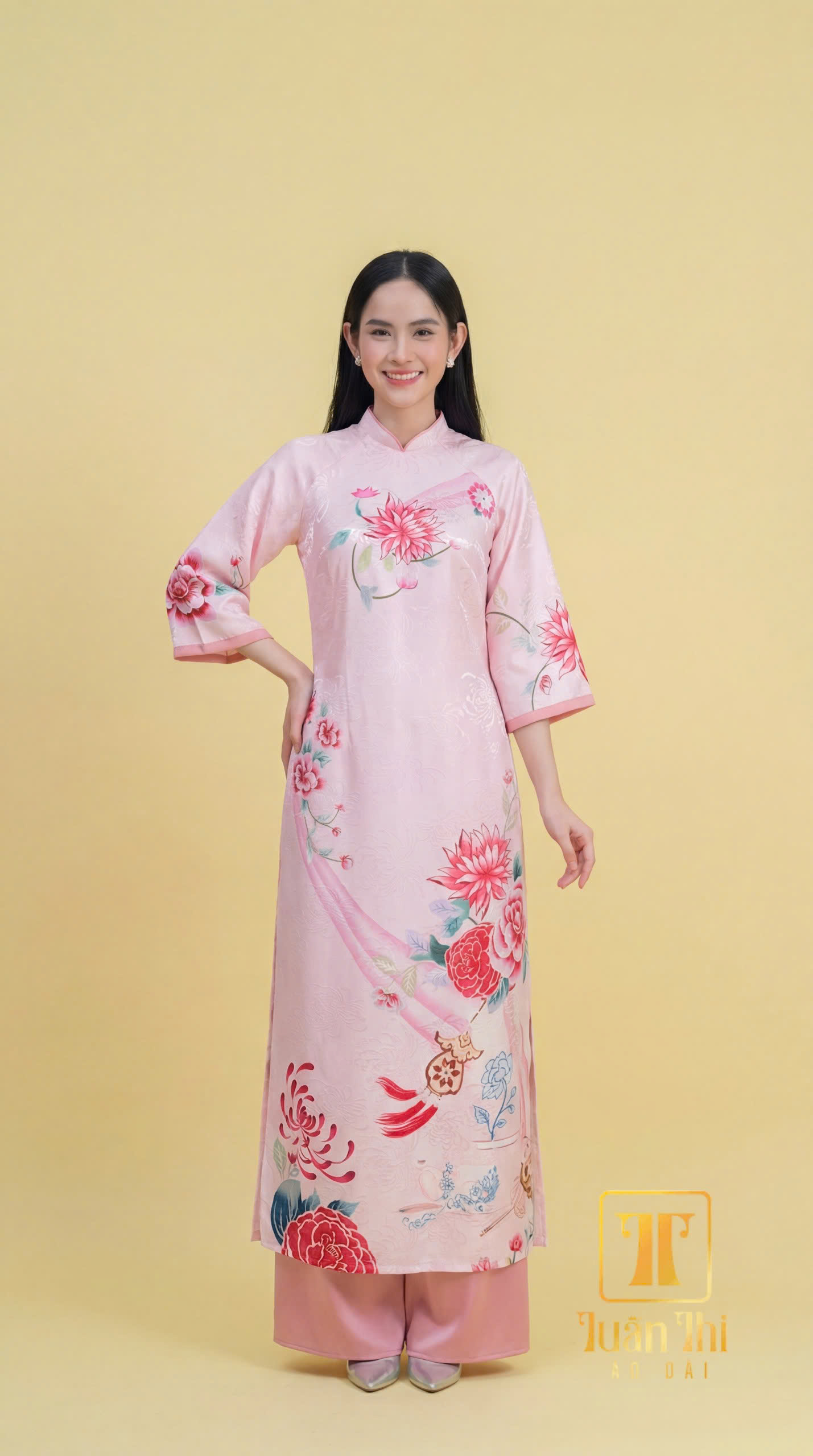 ADCT Gấm hồng in hoa