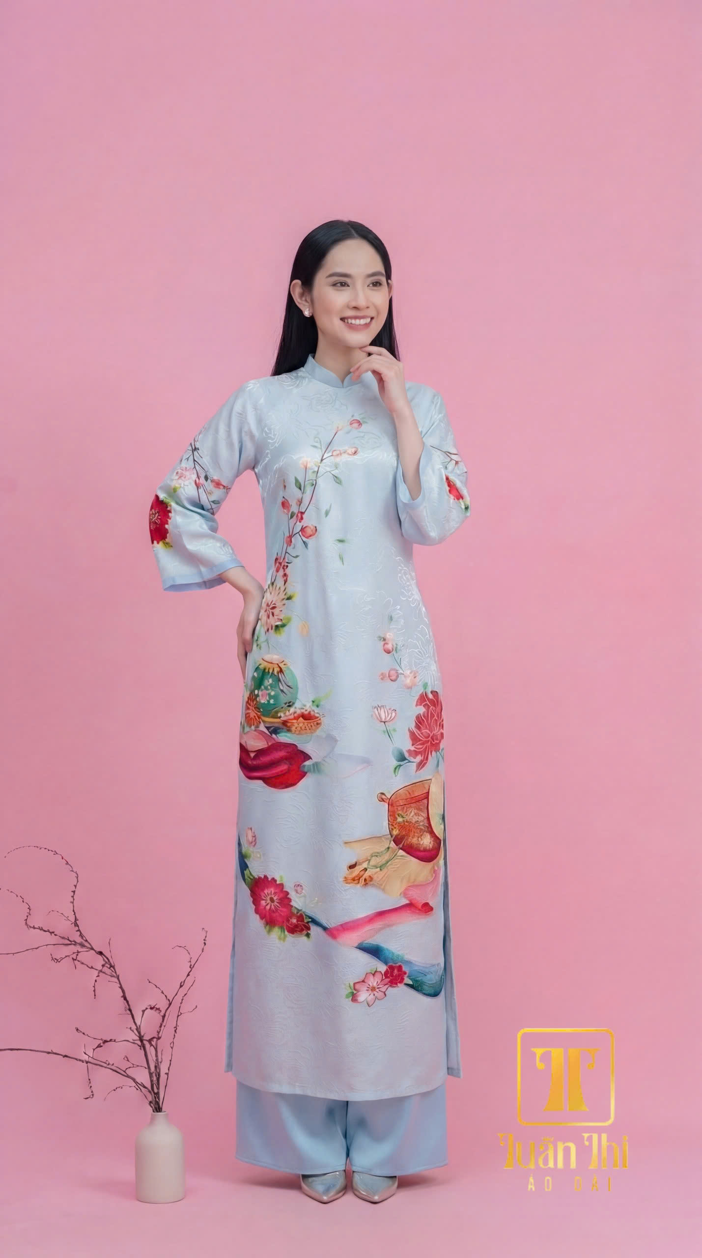 ADCT Gấm xanh in hoa