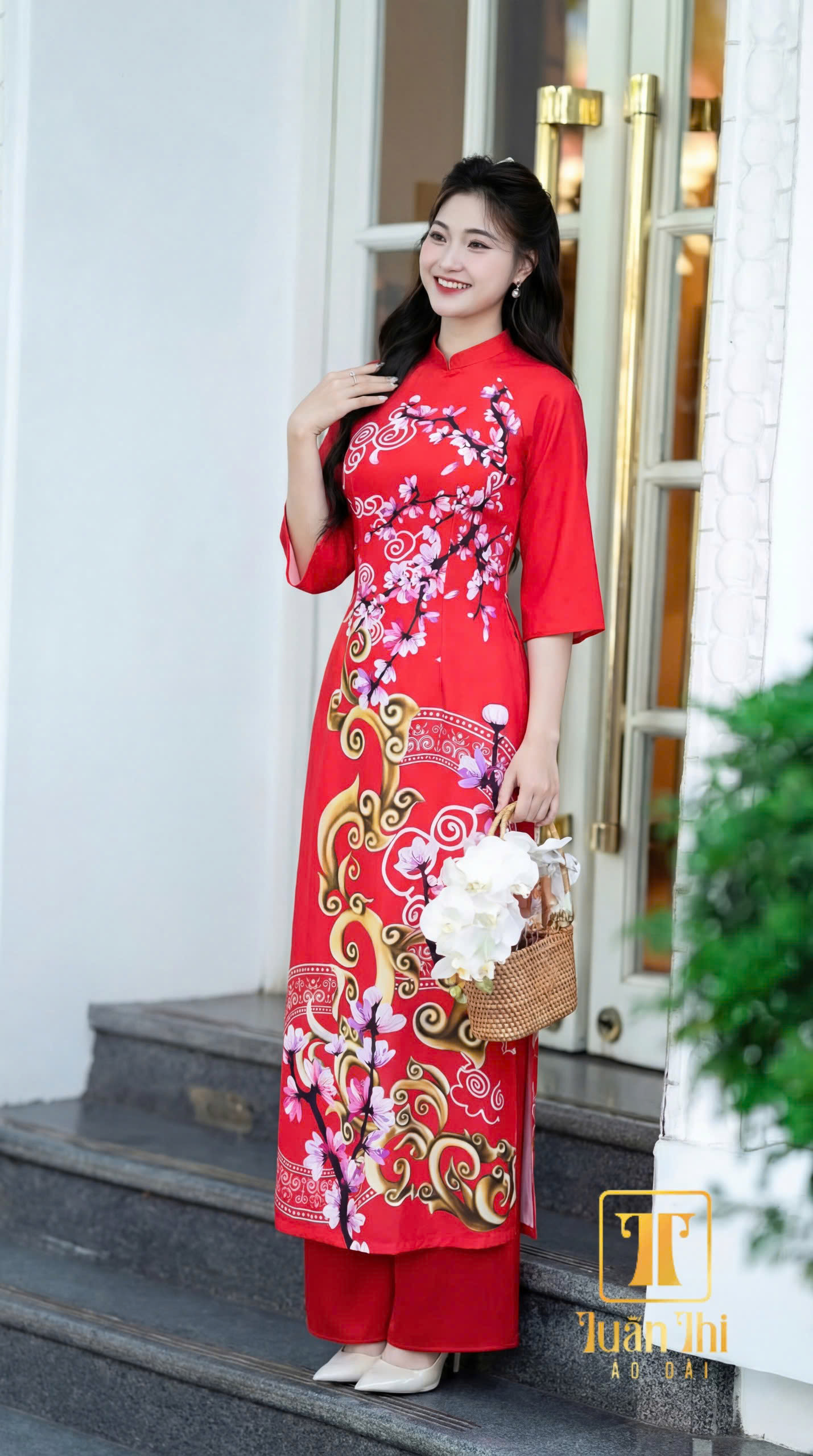 ADCT Lụa Bảo Anh đỏ in hoa