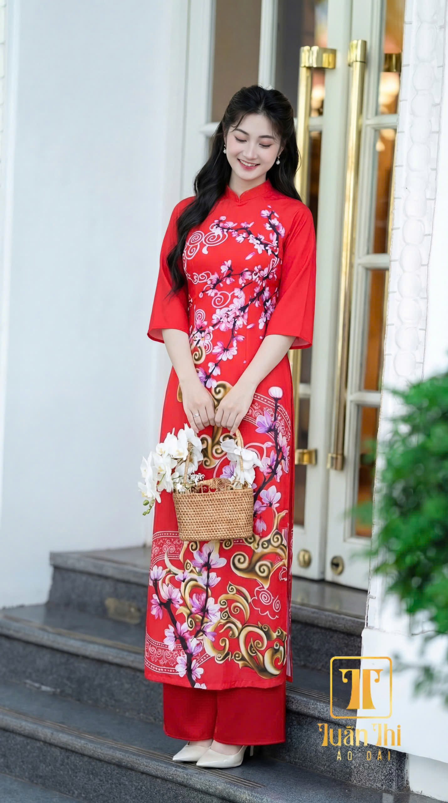 ADCT Lụa Bảo Anh đỏ in hoa