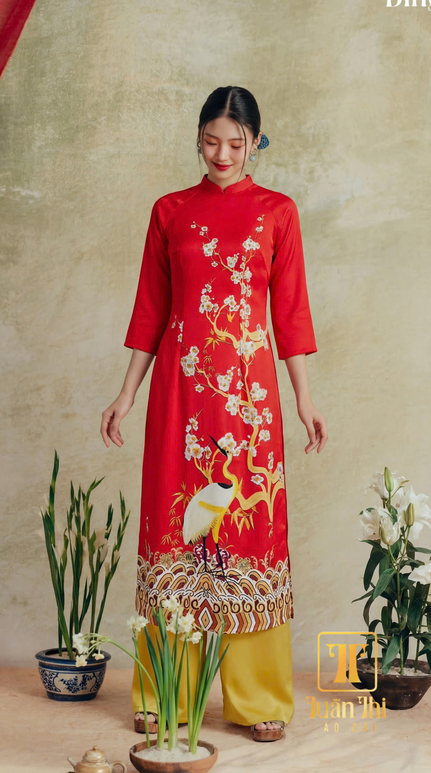 ADCT Lụa Bảo Anh in hoa đỏ