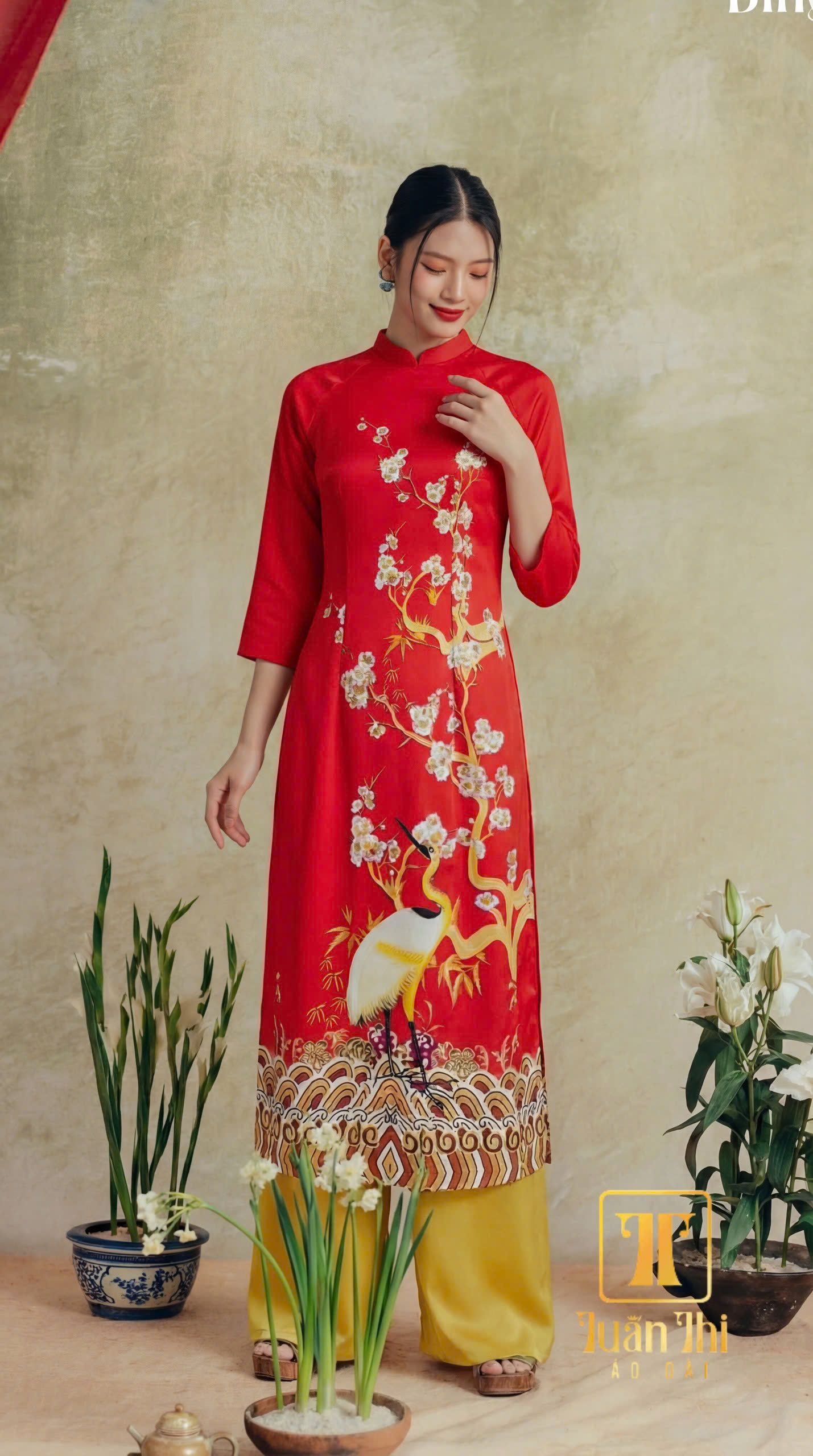 ADCT Lụa Bảo Anh in hoa đỏ
