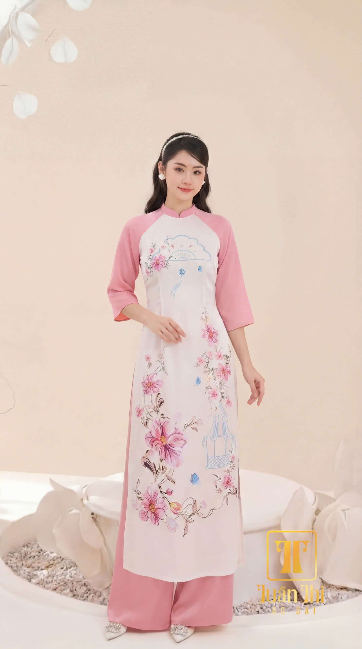 ADCT Lụa Pháp in hoa phối tay
