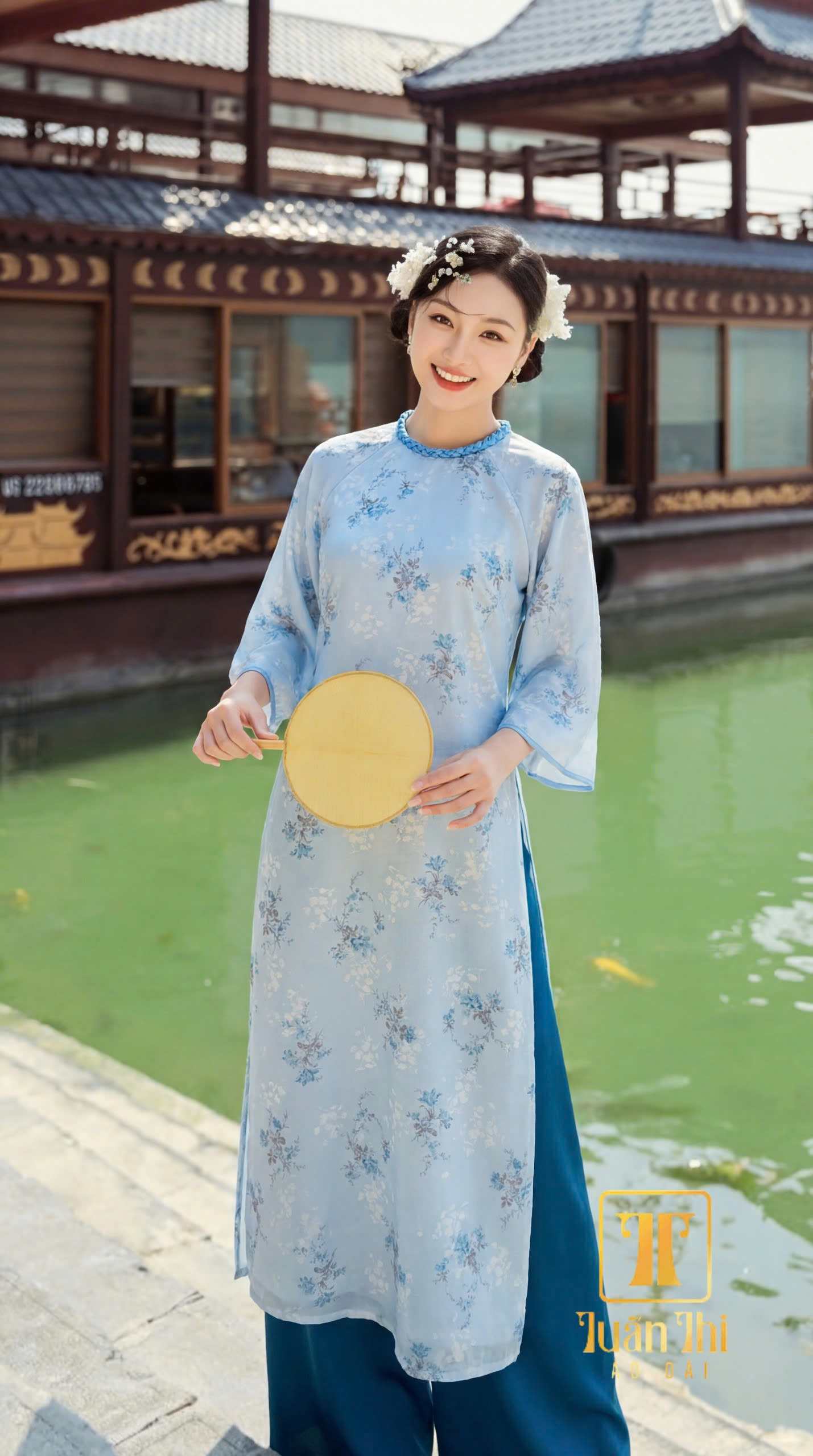 ADCT Tơ 4 tà bông xanh nhạt