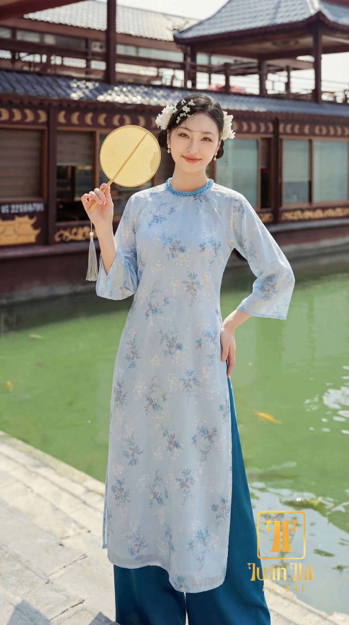 ADCT Tơ 4 tà bông xanh nhạt