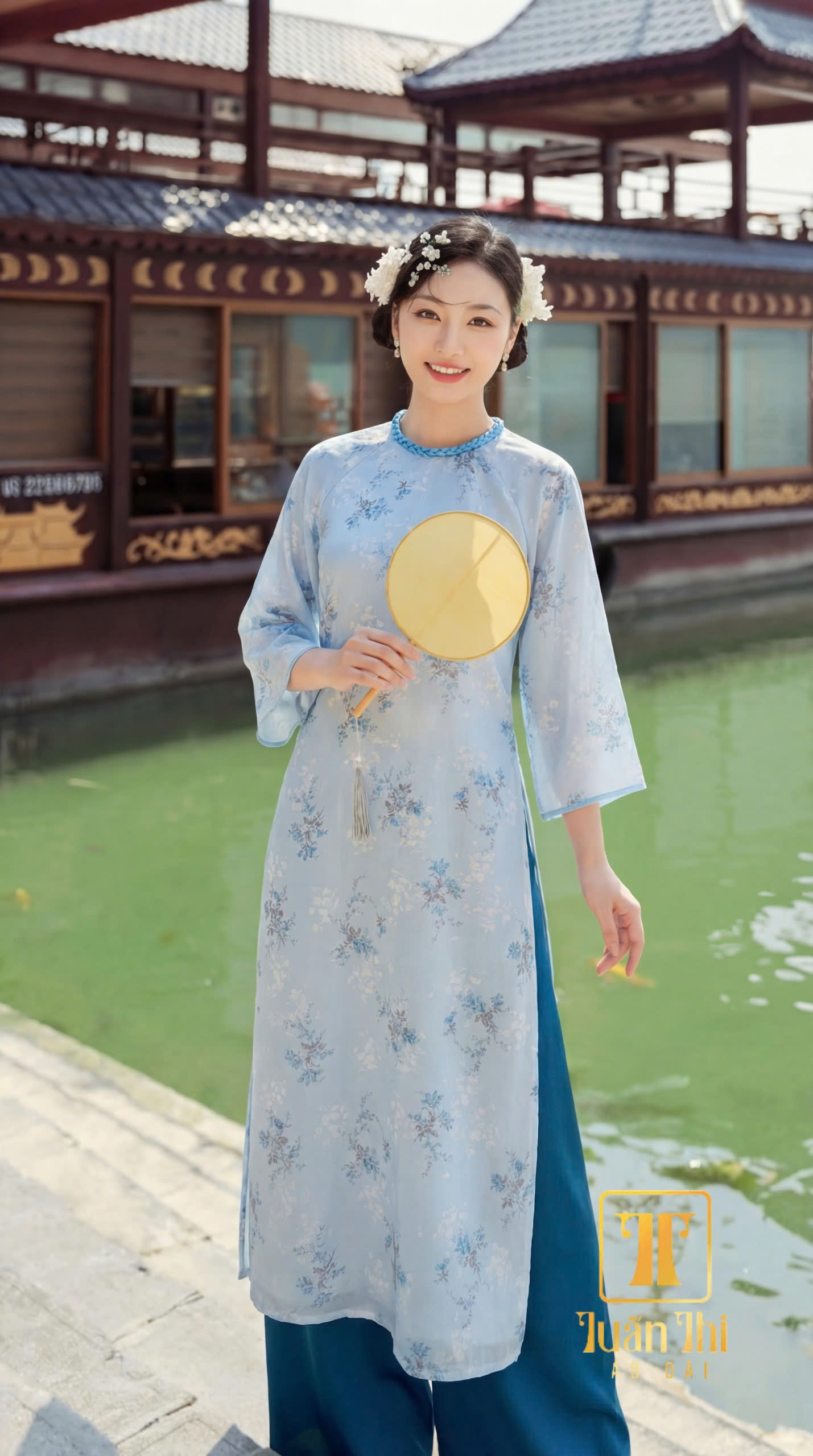 ADCT Tơ 4 tà bông xanh nhạt