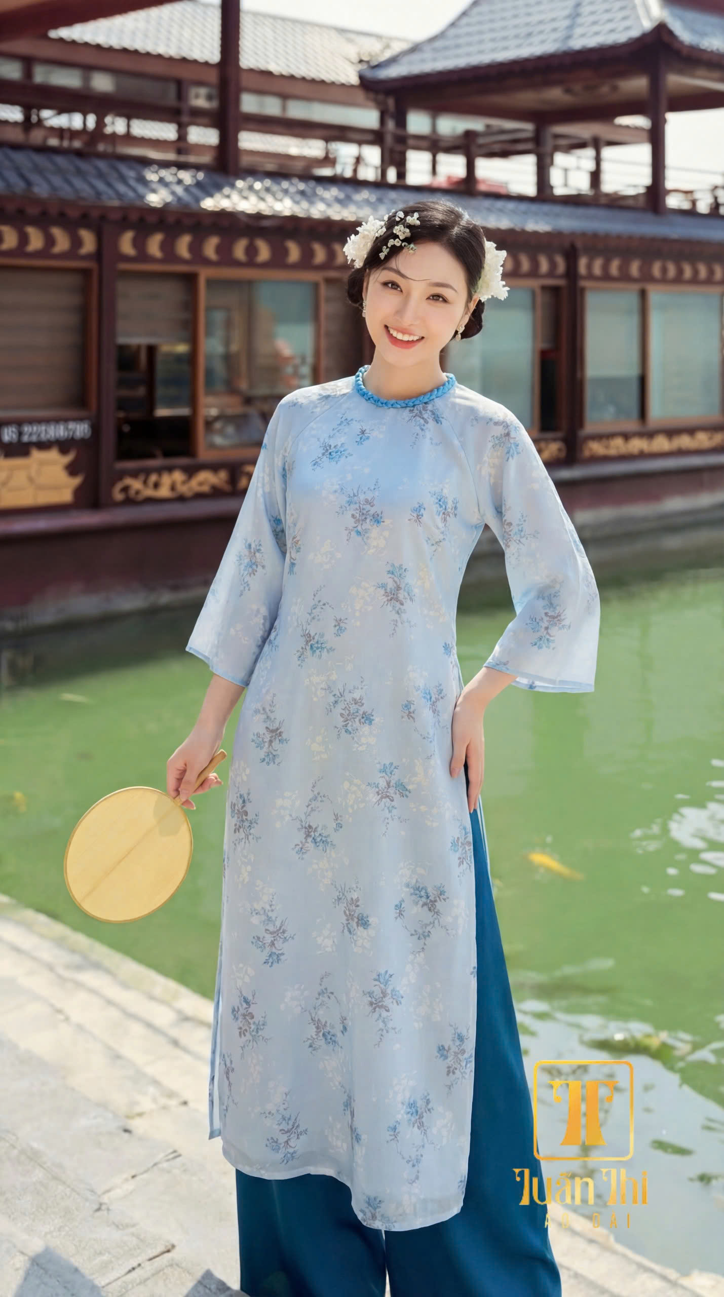 ADCT Tơ 4 tà bông xanh nhạt
