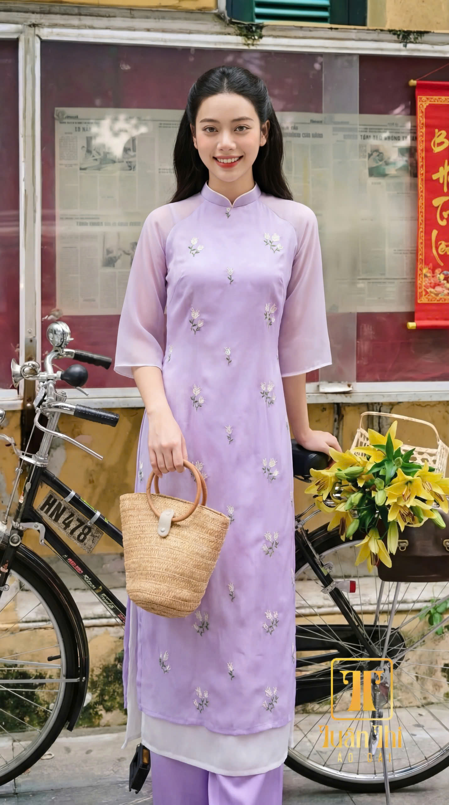 ADCT Tơ thêu tím hoa cà 4 tà