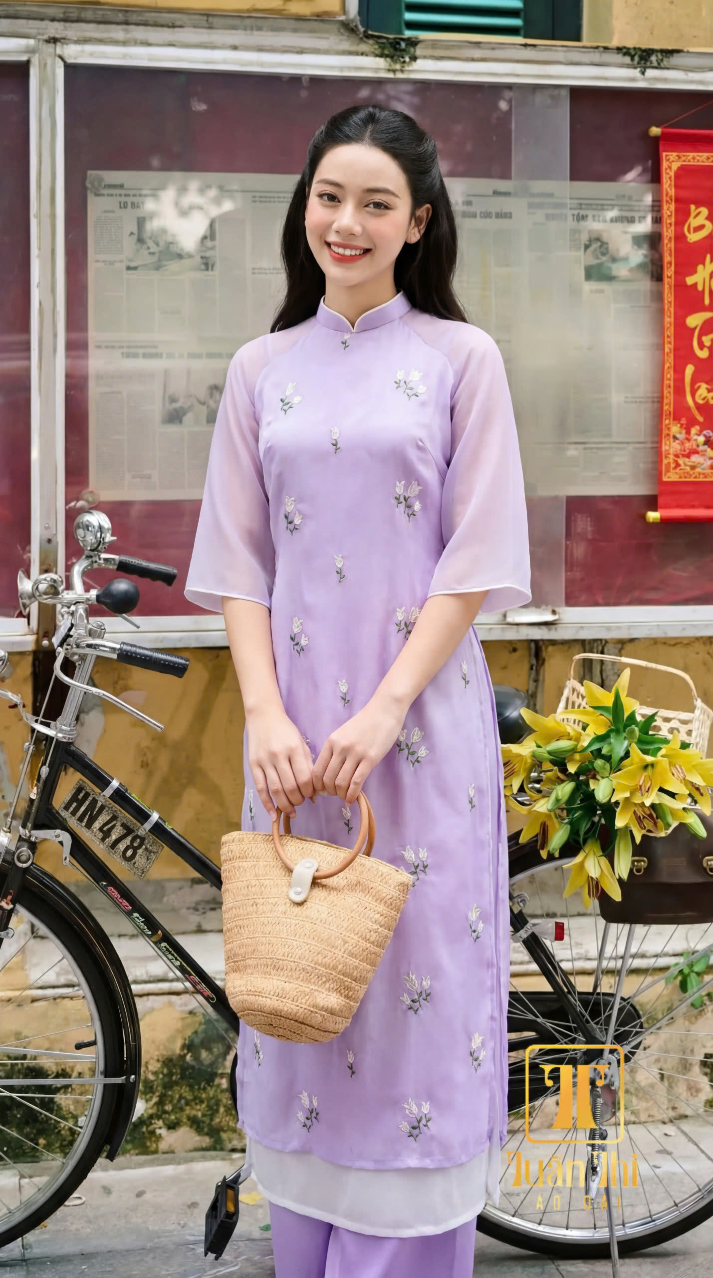 ADCT Tơ thêu tím hoa cà 4 tà